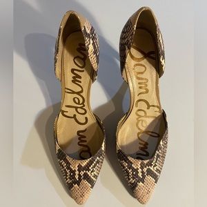 Sam Edelman 7.5M Animal Print Shoes Browns Beiges 3”Heels Cut Out Sides